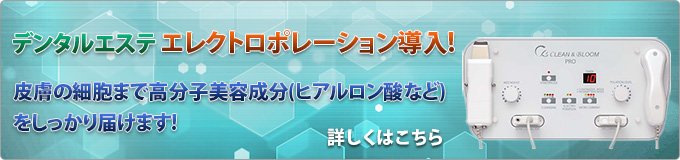 デンタルエステ エレクトロポレーション導入!皮膚の細胞まで高分子美容成分(ヒアルロン酸など)をしっかり届けます!